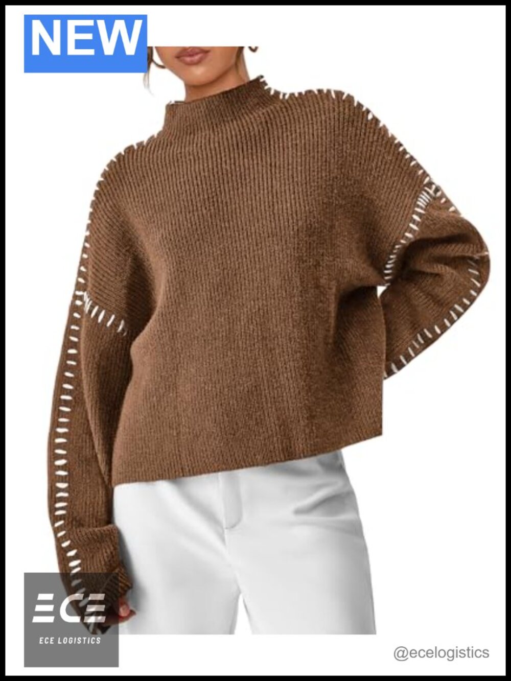 Womens Chunky Knit Oversized Pullover Sweater Mock Neck Ribbed